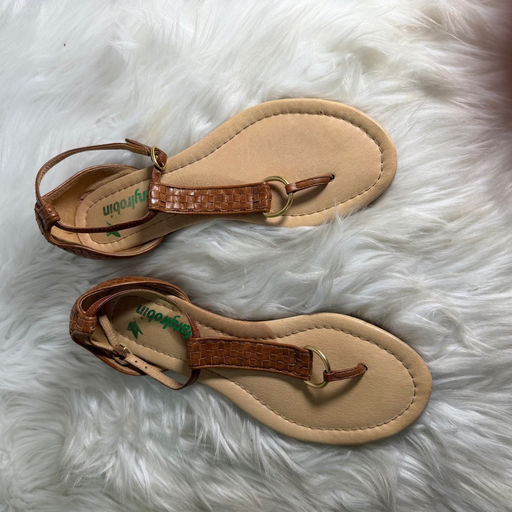 Farylrobin X Free People Women 6.5 Cognac Woven Leather Thong Flat Sandal Sz 6.5